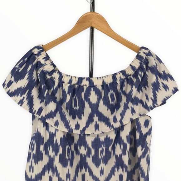 Madewell Balcony Off-the-Shoulder Top in Blue Ikat Print size Extra Small XS - Picture 7 of 15